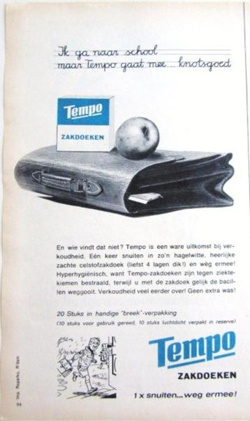 3 vintage advertenties reclames Tempo zakdoeken 1963-65 beschikbaar voor biedingen