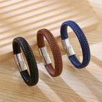 Zwarte Blauwe Bruine Gevlochten Leren Heren Armband, Verzenden, Nieuw, Leer