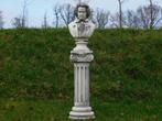 Buste Beethoven op Sokkel - 127 cm - Steen, Tuin en Terras, Tuinbeelden, Ophalen of Verzenden, Steen, Mensenbeeld