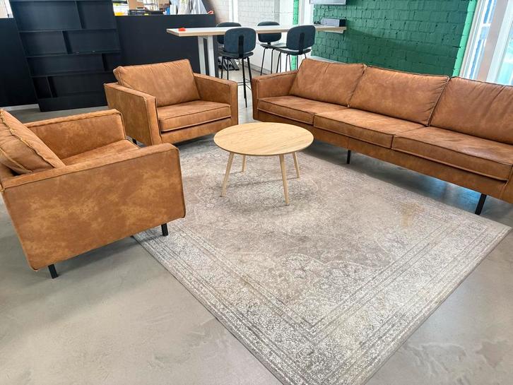 BePureHome Rodeo Zithoek Cognac Leer (3-zits + 2 Loveseats), Huis en Inrichting, Banken | Bankstellen, Zo goed als nieuw, Rechte bank