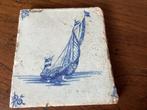 Antieke Delfts Blauwe tegel zeilboot, Ophalen of Verzenden