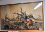 Schilderij Krijt tekening Willem Bos haven gezicht Rotterdam, Antiek en Kunst, Ophalen of Verzenden