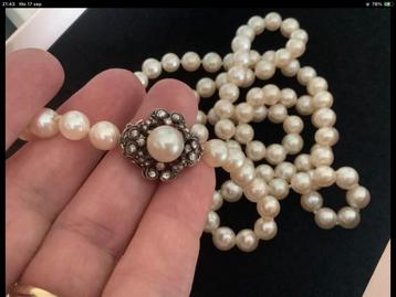 Antieke Gouden ketting parels collier roosdiamanten 14 kar beschikbaar voor biedingen