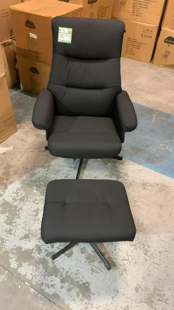 HOMCOM Draaibare stoel met lig functie en voetenbankje zwart, Huis en Inrichting, Stoelen, Nieuw, Zwart, Ophalen
