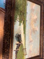 Oud olieverf schilderij gesigneerd w v Dam afm 34x61, Antiek en Kunst, Kunst | Schilderijen | Klassiek, Ophalen