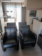 4 leren eetkamerstoelen met wieltjes, Ophalen, Gebruikt, Bruin, Leer