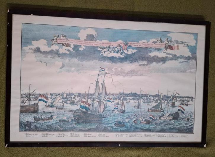 Stadsgezicht Amsterdam Hendrik de Leth, 18e eeuw in lijst, Antiek en Kunst, Kunst | Tekeningen en Foto's, Ophalen of Verzenden