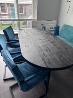Mango hout tafel + 3 blauwe stoelen, Huis en Inrichting, Tafels | Eettafels, Ophalen, 50 tot 100 cm, Zo goed als nieuw, Vijf personen of meer