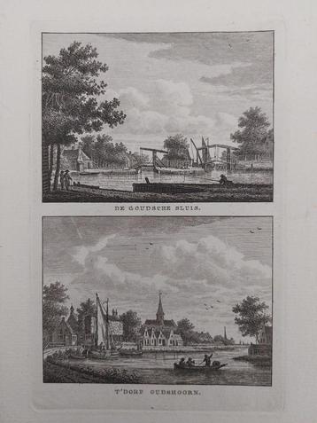 124-125 Goudsche Sluis en Dorp Oudshoorn Gravure J. Bulthuis beschikbaar voor biedingen