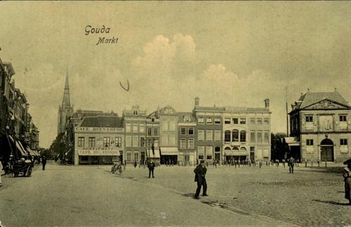 Gouda - Markt Groen, Verzamelen, Ansichtkaarten | Nederland, Gelopen, Zuid-Holland, Voor 1920, Ophalen of Verzenden