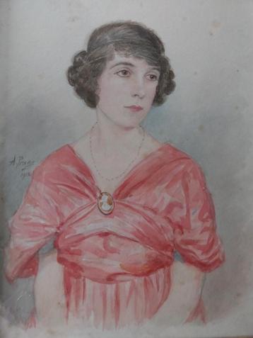 Portret dame door Engelse kunstenaar Alferd Praga 1867-1949 beschikbaar voor biedingen