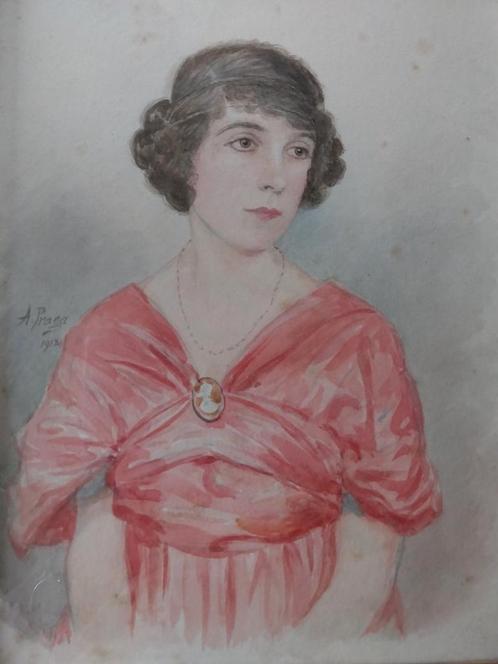 Portret dame door Engelse kunstenaar Alferd Praga 1867-1949, Antiek en Kunst, Kunst | Schilderijen | Klassiek, Ophalen of Verzenden