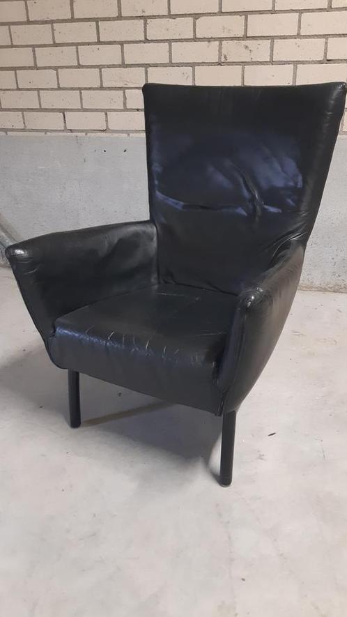 LABEL FAUTUILE VAN DEN BERG ... PRACHTIG ZWART LEER ., Huis en Inrichting, Fauteuils, Zo goed als nieuw, Leer, Ophalen of Verzenden