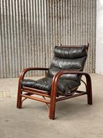 Rotan patchwork leer fauteuil 1960 Duitsland, Huis en Inrichting, Fauteuils, Ophalen, Gebruikt, Aalsmeer, Redesign vintage
