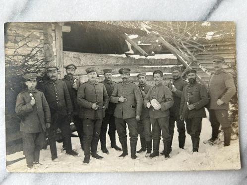 Wo1: fotokaart duitse soldaten sneeuw pijpen 1916 feldpost, Verzamelen, Militaria | Algemeen, Ophalen of Verzenden