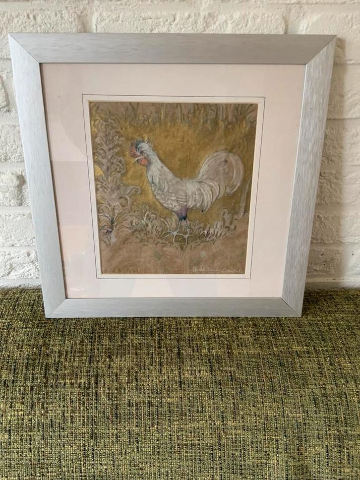 Aquarel Schilderij Léonie Lutomirski Statige Haan Jugendstil, Antiek en Kunst, Kunst | Schilderijen | Klassiek, Ophalen of Verzenden