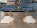 Klassieke hanglamp messing met glazen lampekappen, Huis en Inrichting, Lampen | Lampenkappen, Ophalen, Gebruikt, Overige vormen