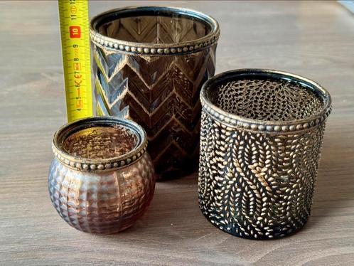 3x glazen waxinelicht houders, Huis en Inrichting, Woonaccessoires | Kandelaars en Kaarsen, Zo goed als nieuw, Minder dan 25 cm