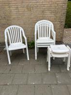 Plastic tuinstoelen (4 stuks) met 2 krukjes, Tuin en Terras, Ophalen, Gebruikt, Plastic