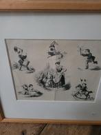 Lijst met glas en prent spelende kinderen, Antiek en Kunst, Ophalen of Verzenden