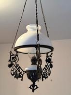 Hangende olielamp met boheems glas, Antiek en Kunst, Ophalen