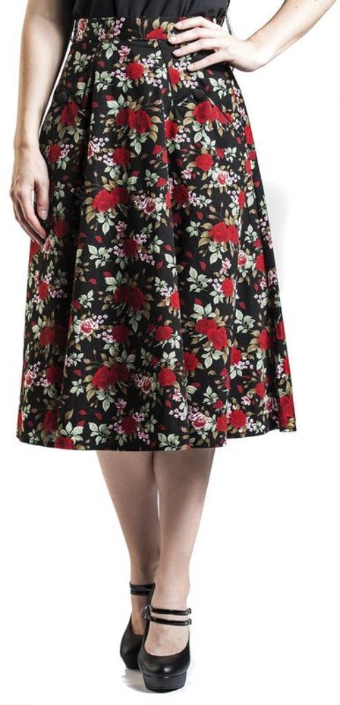 rose garden skirt Medium-length skirt with pockets S retro, Kleding | Dames, Rokken, Nieuw, Maat 36 (S), Rood, Knielengte, Verzenden