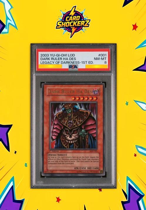 🟣 Yu-Gi-Oh! PSA 8 1st Edition Dark Ruler Ha Des #001 🟣, Hobby en Vrije tijd, Verzamelkaartspellen | Yu-gi-Oh!, Nieuw, Losse kaart