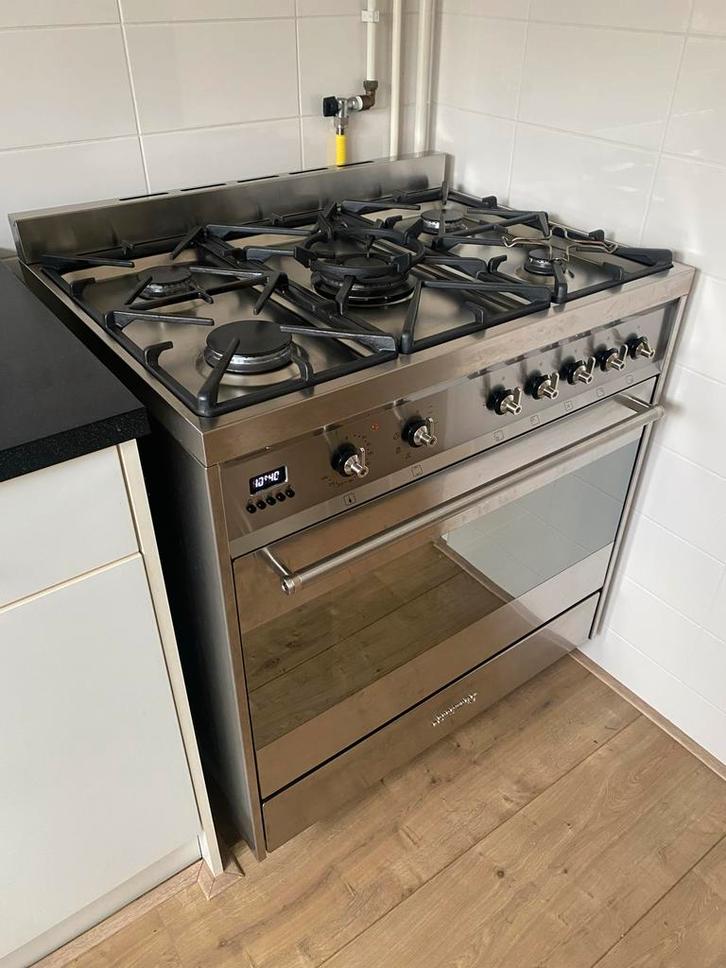 SMEG Gasfornuis 5-pits + Oven C8GMXNLK - Goede Staat!, Witgoed en Apparatuur, Fornuizen, Gebruikt, Vrijstaand, Gas, 5 kookzones of meer