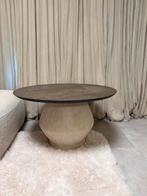 Salon tafel eiken & travertin, Huis en Inrichting, Tafels | Salontafels, 100 tot 150 cm, Rond, Zo goed als nieuw, Minder dan 50 cm