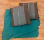 Fleeceplaid+2 sierkussens, Huis en Inrichting, Woonaccessoires | Kussens, Ophalen of Verzenden, Zo goed als nieuw, Blauw, Vierkant