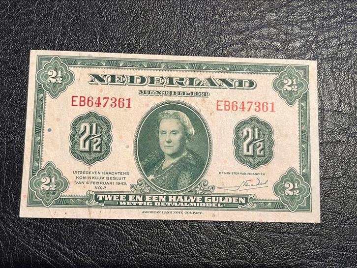 Hele mooie 2,5 gulden 1943, Postzegels en Munten, Bankbiljetten | Nederland, Los biljet, 2½ gulden, Ophalen of Verzenden