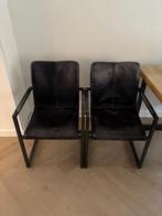 4 zwarte eetkamerstoelen van leer – grijs slede frame, Huis en Inrichting, Ophalen, Gebruikt, Zwart, Industrieel, Modern