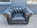 Stoere Chesterfield club fauteuil vintage zwart, Ophalen of Verzenden, Gebruikt, 75 tot 100 cm