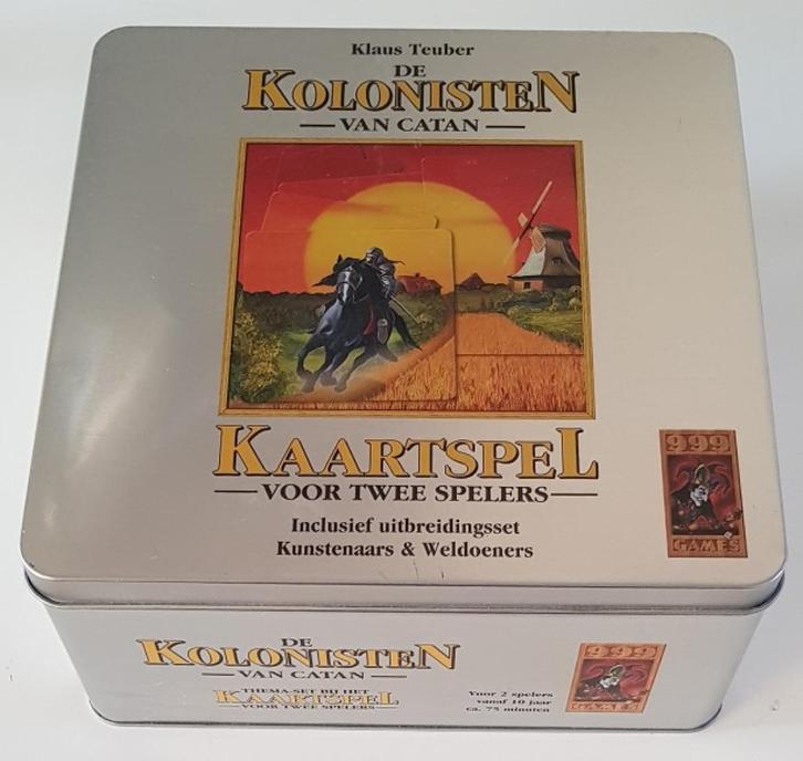 Kolonisten van Catan kaartspel blik met basis en uitbreiding, Hobby en Vrije tijd, Gezelschapsspellen | Kaartspellen, Nieuw, Een of twee spelers