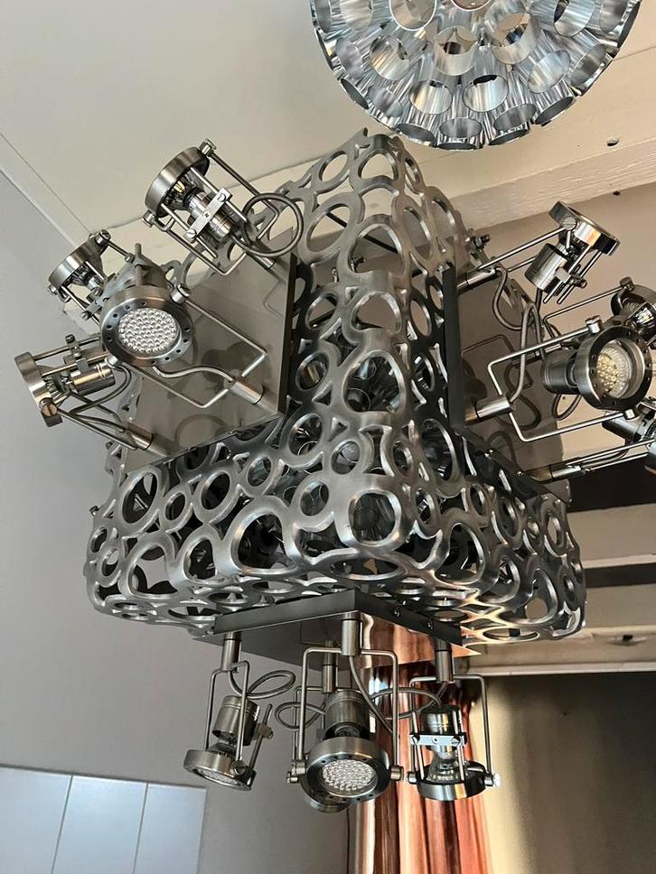 Unieke design kunstenaars lamp, Huis en Inrichting, Lampen | Hanglampen, Zo goed als nieuw, 75 cm of meer, Metaal, Ophalen of Verzenden