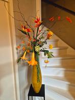 Hoge bamboe vaas met tropische bloemen boeket 1.35 m hoog, Ophalen, Zo goed als nieuw, Binnen