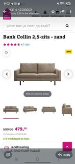 Bank Collin 2,5-zits - Zandkleurig, Huis en Inrichting, Tweepersoons, 75 tot 100 cm, Ophalen of Verzenden, Zo goed als nieuw