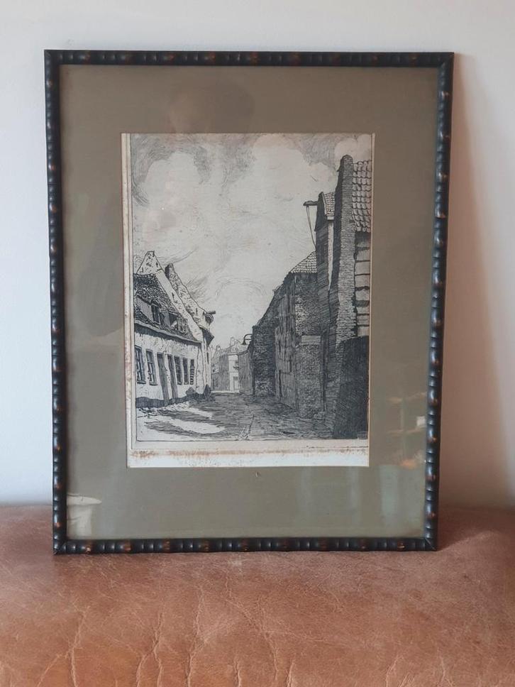 ets Hendrik de Laat, Oude huizen ws Den Bosch Uilenburg, Antiek en Kunst, Kunst | Etsen en Gravures, Ophalen