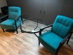 Set van 2 blauwe fauteuils en tafel, Ophalen, Twee, Blauw, Zo goed als nieuw