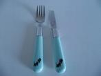RVS turquoise kinderbestek Takkie vork en mes 16,5 cm p st, Huis en Inrichting, Gebruikt, Ophalen of Verzenden, Rvs of Chroom