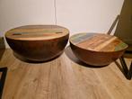 2 Ronde Komvormige Salontafels - gerecycled hout, Huis en Inrichting, Tafels | Salontafels, Ophalen
