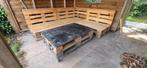 Pallet hoekbank met verrijdbare tafel!, Ophalen, Zo goed als nieuw, Hout