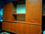Vintage kast met lades, planken en glazen deurtjes, Ophalen, Gebruikt, 25 tot 50 cm, Glas