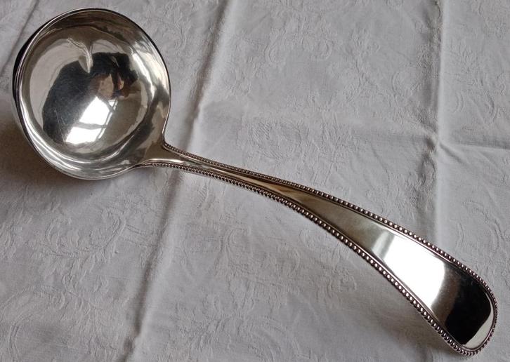 Zware zilveren Soepdienlepel parelrand, Antiek en Kunst, Antiek | Goud en Zilver, Zilver, Ophalen of Verzenden