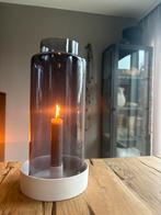 Windlicht glazen stolp en stenen kandelaarhouder, Ophalen, Zo goed als nieuw