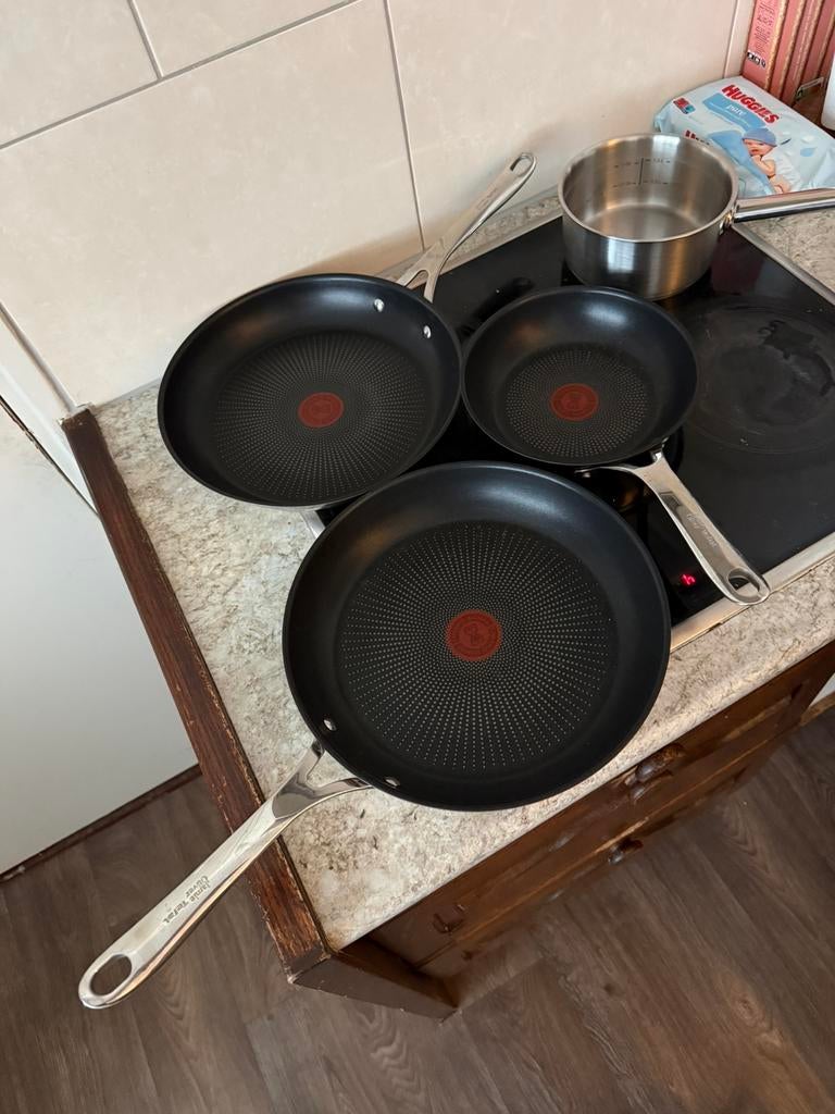 Set van 3 Jamie Olivier pannen, Ophalen of Verzenden, Zo goed als nieuw, Rvs, Keramische plaat