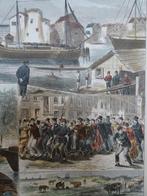 gravure kleur kermis Rotterdam trekschuit Engelse kerk 1882, Antiek en Kunst, Kunst | Etsen en Gravures, Verzenden