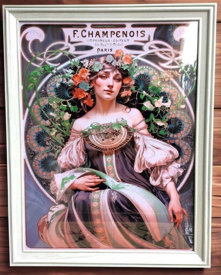 Uniek Alphonse Mucha Art Nouveau Jugendstil Print Poster, Antiek en Kunst, Kunst | Litho's en Zeefdrukken, Verzenden