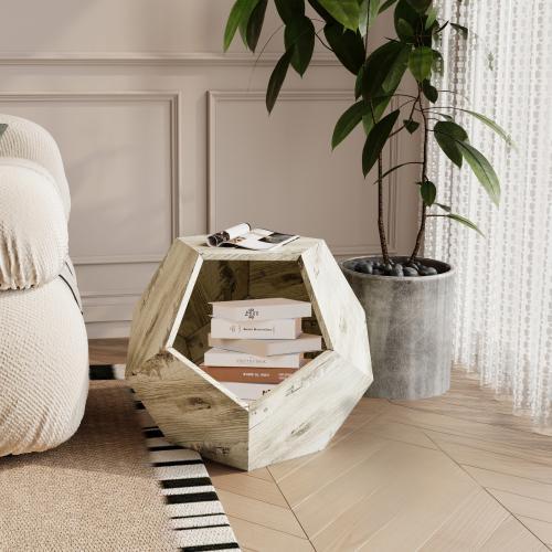 Houten Bijzettafel met Geometrisch Design - Uniek Stuk Meube, Antiek en Kunst, Antiek | Meubels | Tafels, Verzenden