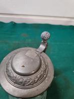 bierpul glas met tinnen deksel gegraveerde bladeren, Ophalen of Verzenden, 'T Olde Gre-j, Info@toldegrej.nl, Endepoelstraat 20f Didam